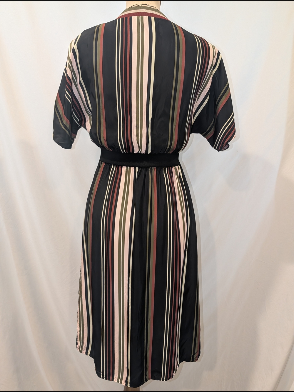 Ted Baker London Black‎ Midi Dress with Cream, Pink and Olive Stripes - Picture 10 of 11
